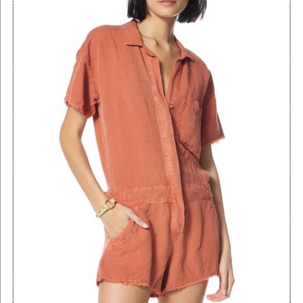 Young Fabulous and Broke Felix Linen Blend Romper Orange Size Small